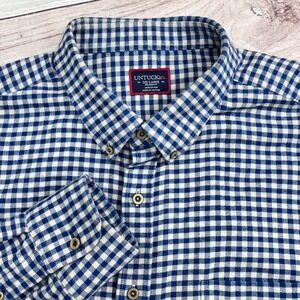 UNTUCKit Mens XXL Blue White Gingham Check Long Sleeve Button Down Shirt Relaxed